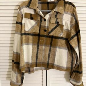 Flannel Plaid Shacket - Camel & Cream